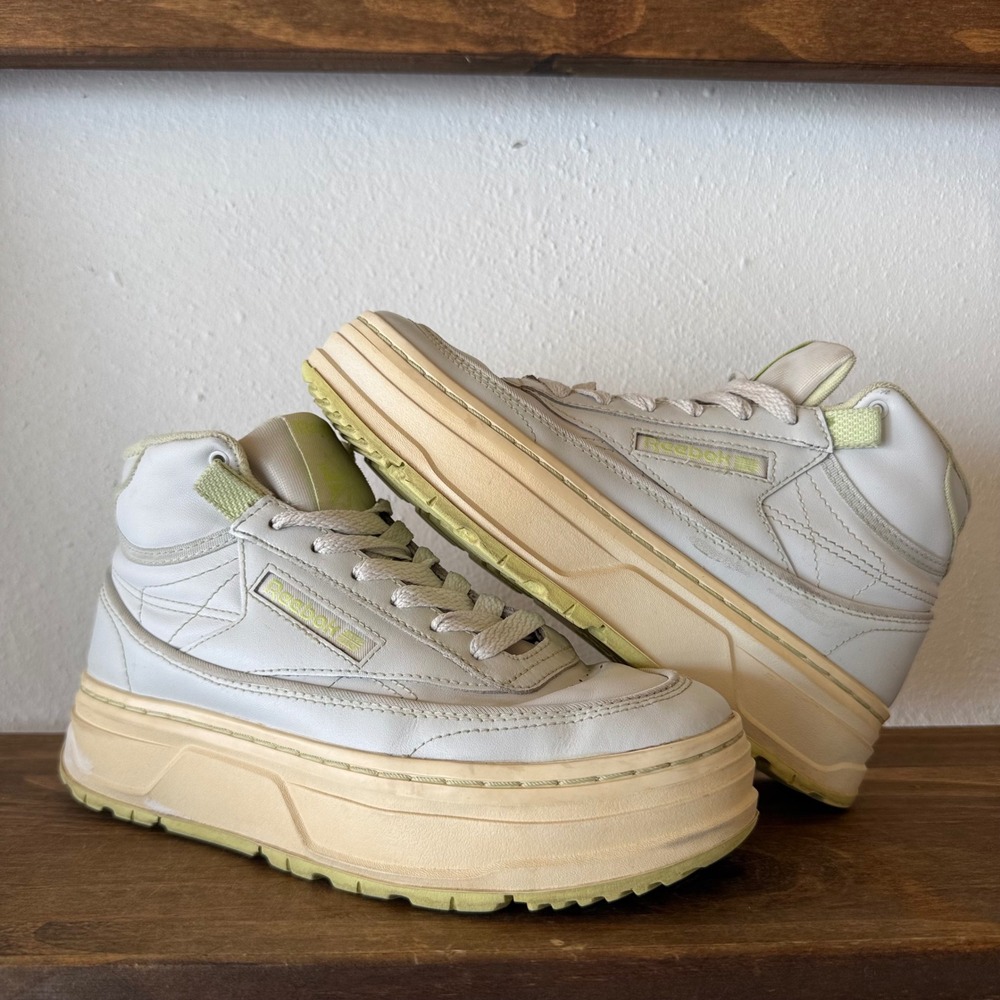 Reebok Club C Geo Mid Womens Size 6 Chalk Citrus Platform Sneakers 100020324